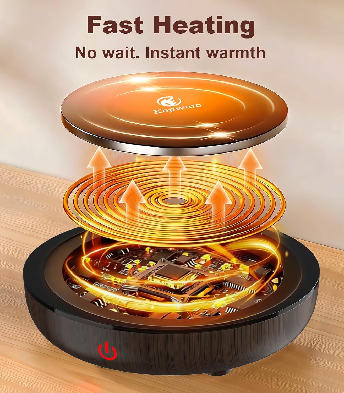 Kepwam Coffee Mug Warmer for Desk, 3-Temp Fast Heating Cup Warmer with 6H Auto Shut Off, LED Light & Smart Candle Warmer for All Beverages, Ideal Gifts for Women Men