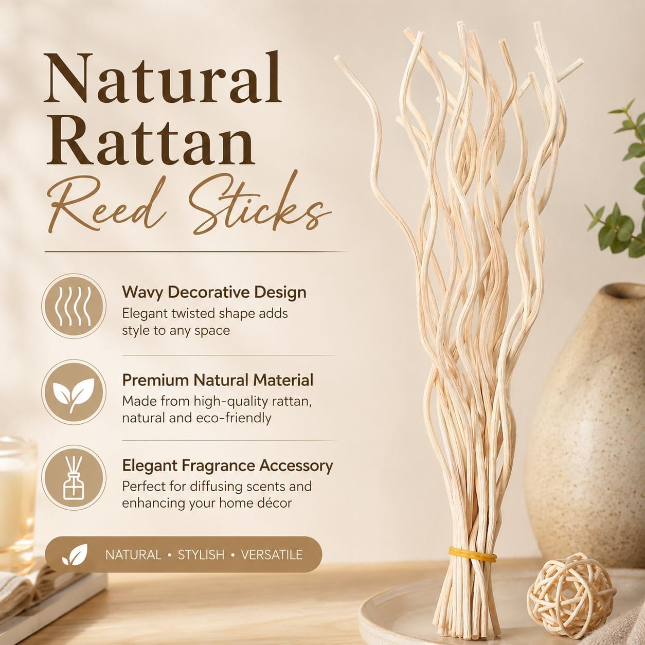 10Pcs Wavy Rattan Reed Diffuser Sticks, Natural Rattan Fragrance Aromatherapy Volatile Replacement Refill Essential Sticks (Black)