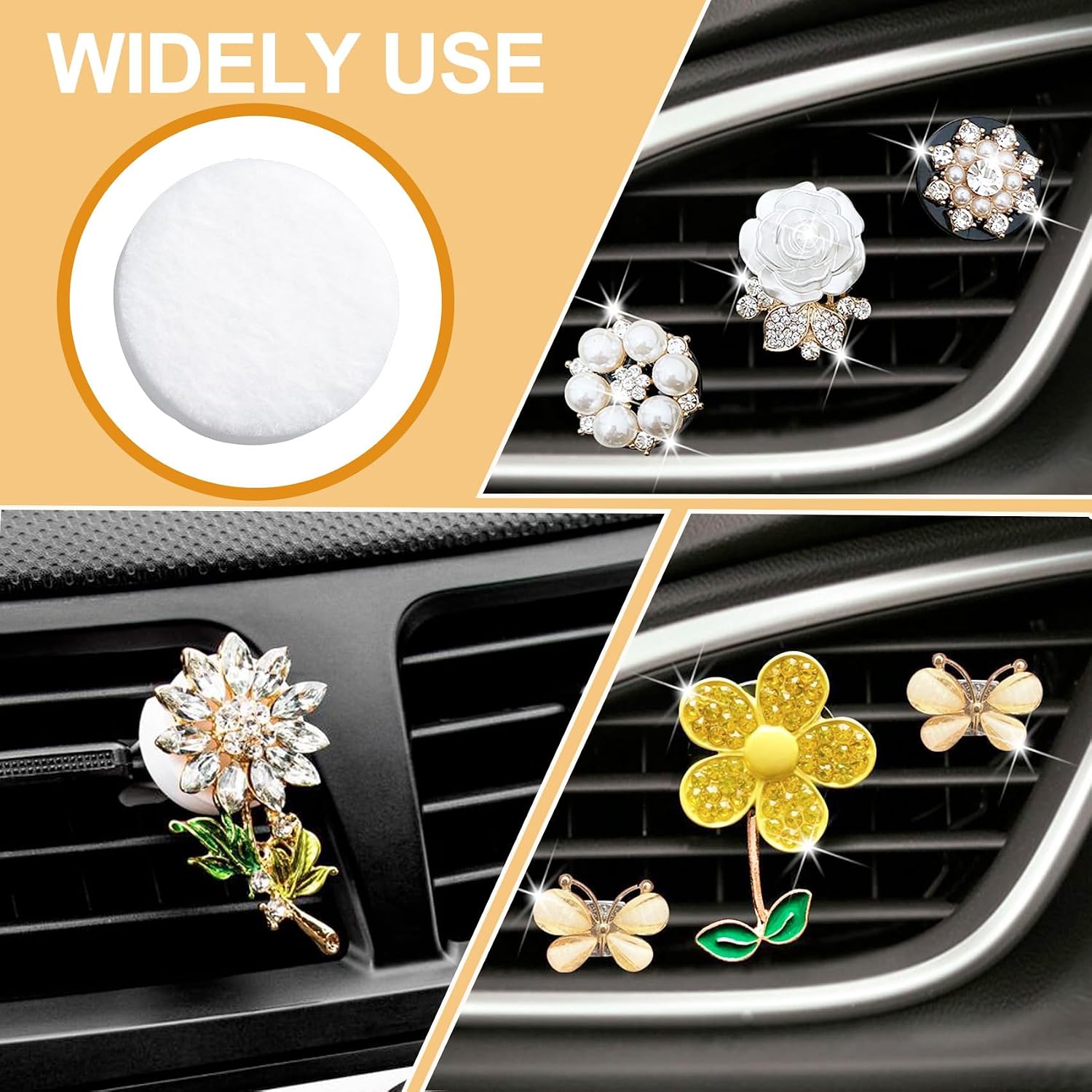 HINZIC 30Pcs Car Air Freshener Refill Felt Pads, 17.5MM/0.7inch Unscented Air Freshener Vent Clips Replacement White Oil Perfumes Refill Tablets for Car Diffusers