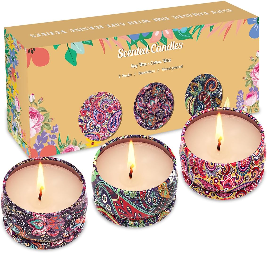 3 Pack Home Scented Candles - Strong Lavender, Vanilla & Rose Candle, 2.5 Oz, 100% Soy, Non-Toxic, Small Candle Set for Aromatherapy & Gifts, Baby Shower Prizes