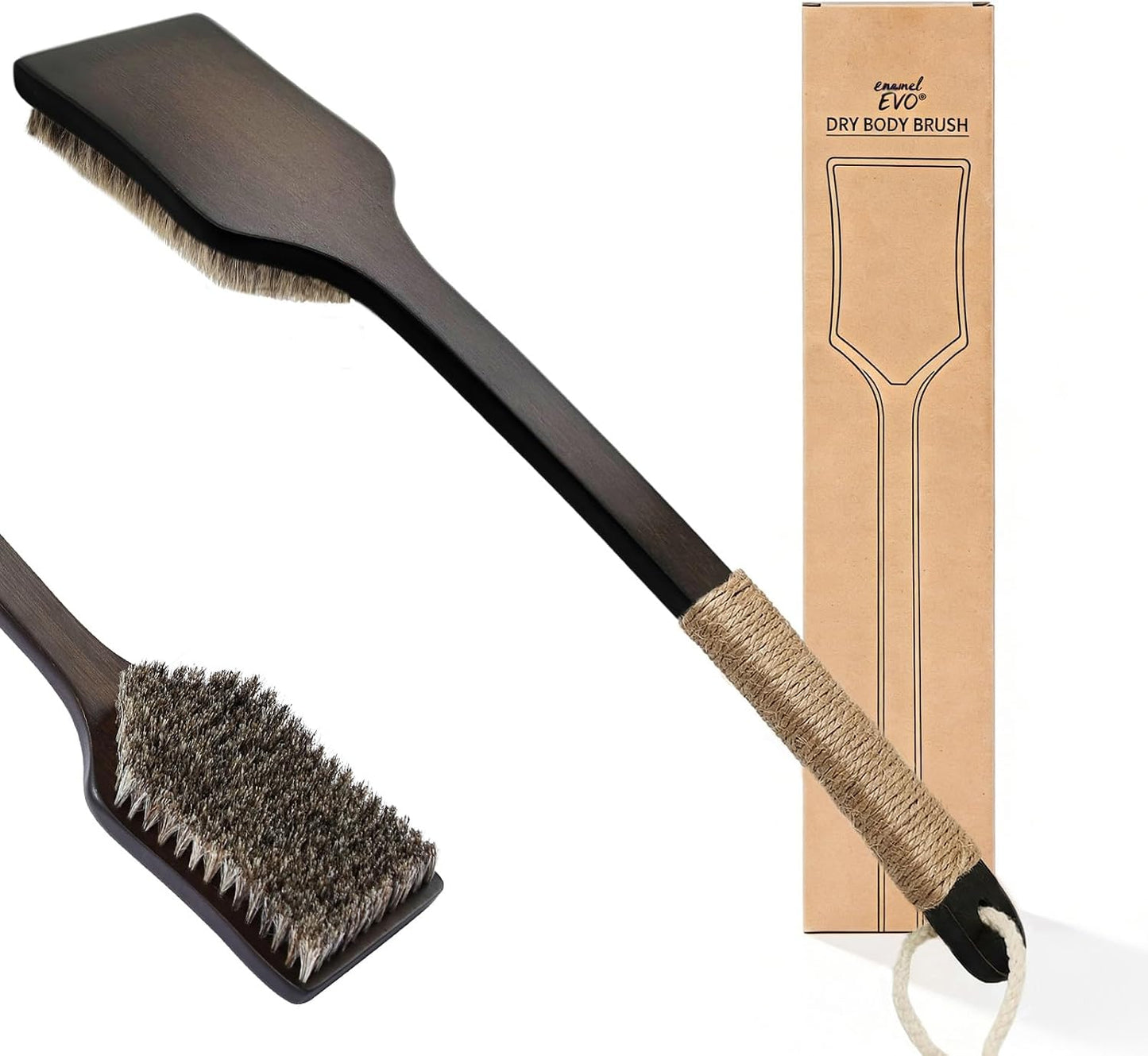 Back Scrubber Shower Brush,Dry Brushing Body Brush with 17.7 Inch Curved Long Handle, Natural Bristles for Lymphatic Drainage, Soft & Stiff Bristles Available (Natural Fiber, Medium)