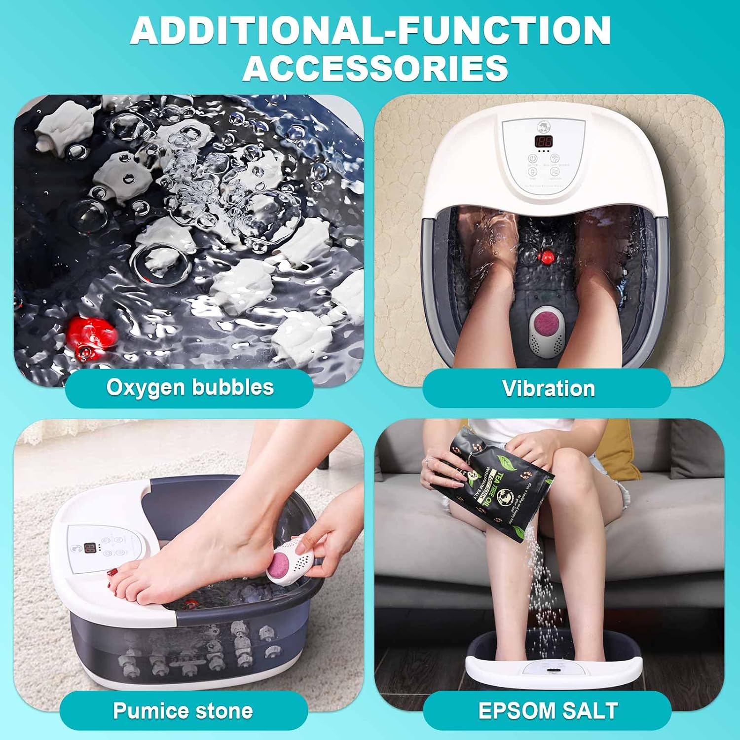 ECARBME Foot Spa Bath Massager with Heat, Foot Soaking Tub with 22 Massage Rollers, Temperature Control, Jets, Bubbles, Epsom Salt and Vibration, Foot Bath soak tub for Relaxation - Grey