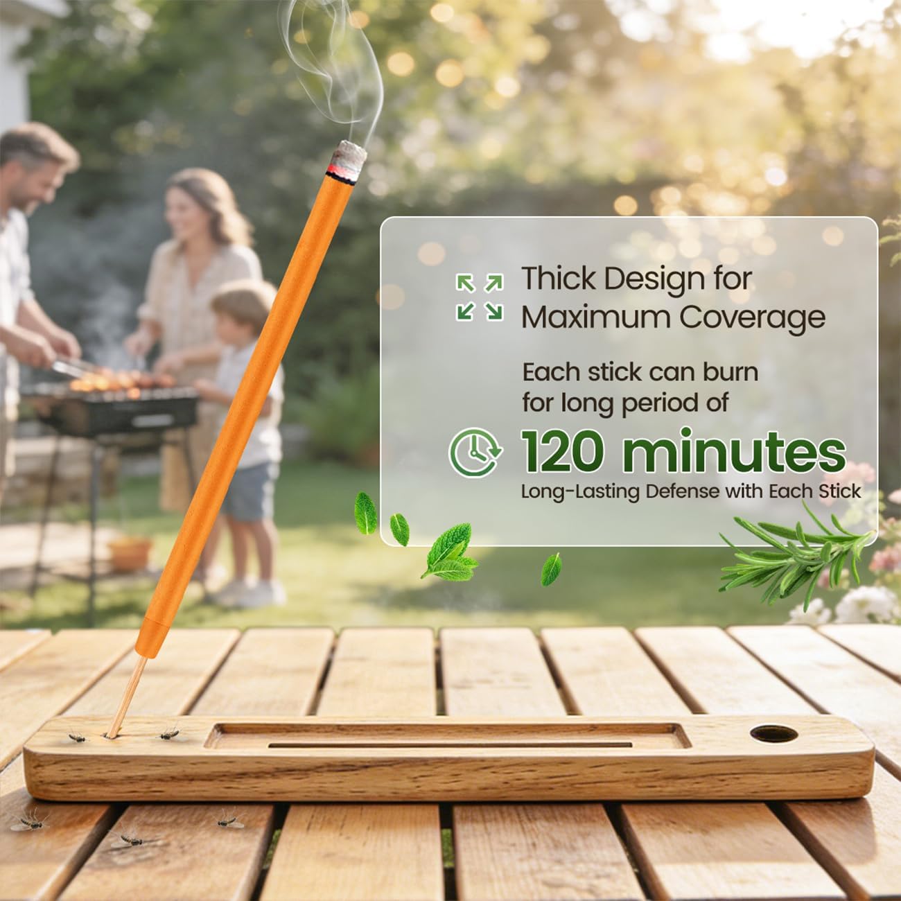Extra Large Mosquito Repellent Sticks, 24 Pack Portable Extra Thick Citronella Incense Sticks, DEET Free, Plant Based Ingredients, Up to 120 Minute Burn Time, Outdoor Bug Repellent for Patio & Camping