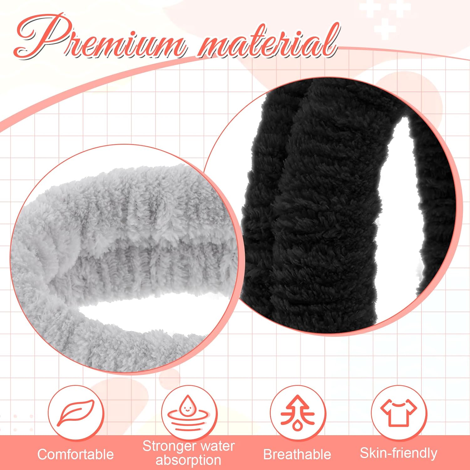 2Pcs Spa Headband, Make Up Headband Hair Headband for Face Washing Hair Bands Men Absorbent Elastic Skin Care Head Band Wrap for Women Yoga Sports Shower Exercise