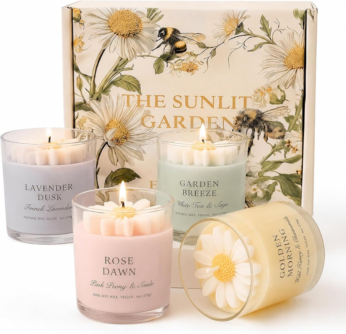 Scented Candles Gift Set for Women, 4 Pack Soy Candles for Home with Unique Floral Design, Relaxing Aromatherapy Candles for Birthday, Self Care, Home Decor