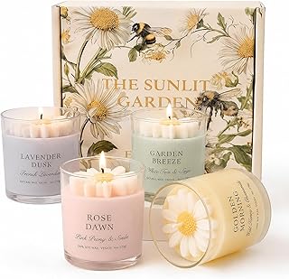 Scented Candles Gift Set for Women, 4 Pack Soy Candles for Home with Unique Floral Design, Relaxing Aromatherapy Candles for Birthday, Self Care, Home Decor