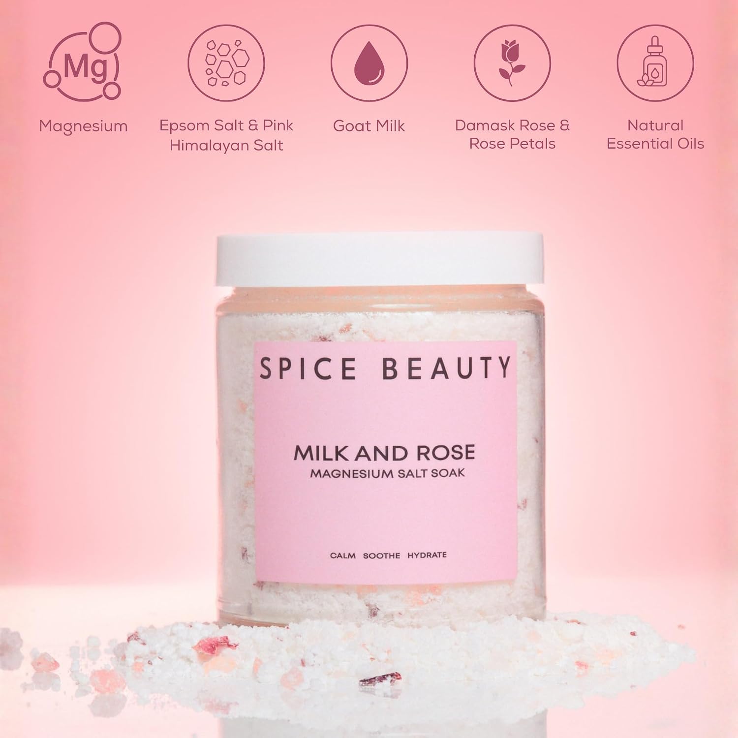 Goat Milk & Rose Magnesium Salt Soak | Epsom & Magnesium Bath Soak for Muscle Relaxation | Skin Soften & Deeply Nourish, Skin Hydration & Boosts Elasticity | Salt Soak | 9 oz