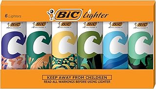 BIC Ecolutions Maxi Pocket Lighter, 6-Pack of Ecofriendly Candle Lighters, 100% Recycled Packaging and 55% Recycled Metal, 30% Carbon Offset