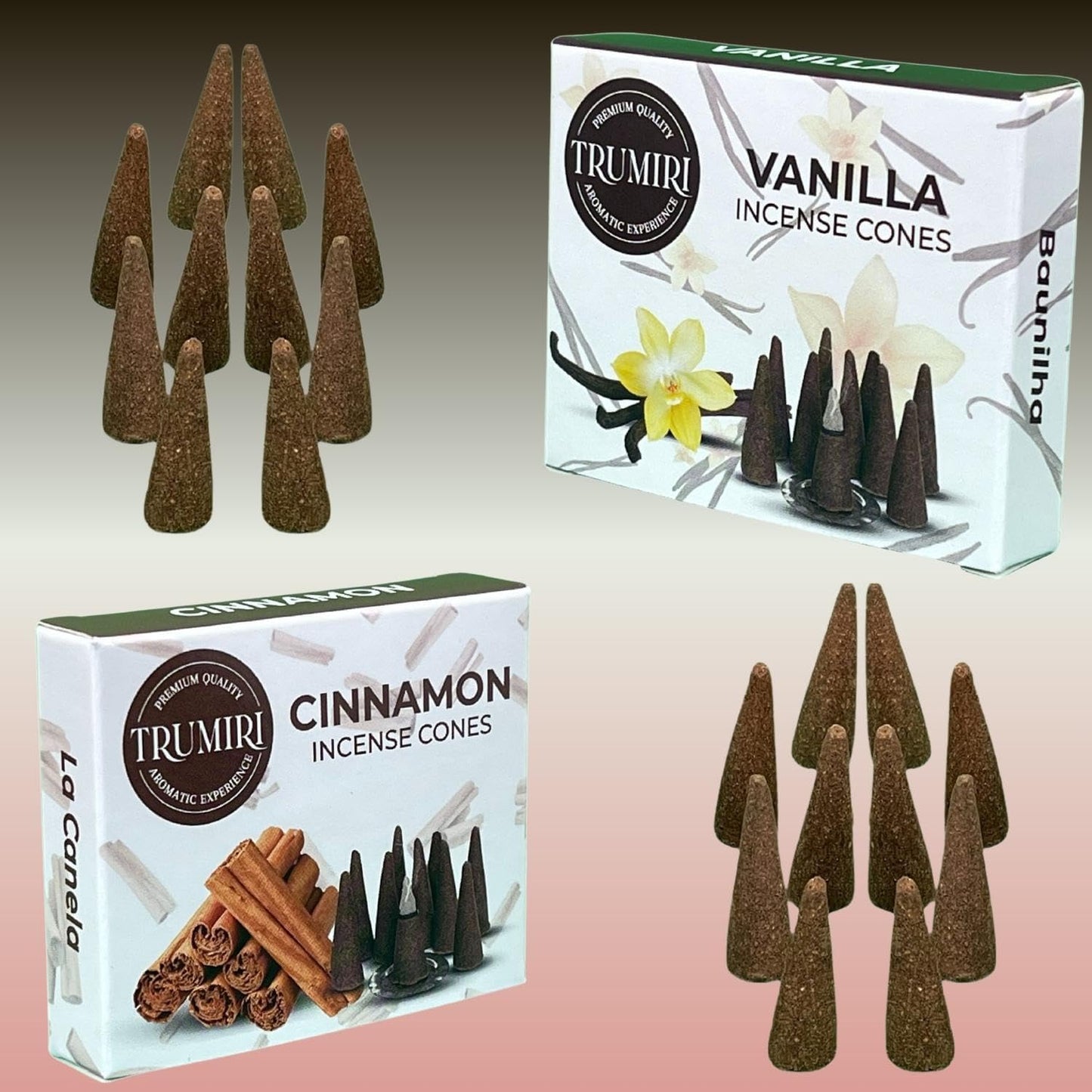 TRUMIRI Incense Cones - Combo Pack of 20 Cone Incense - 10 Vanilla + 10 Cinnamon