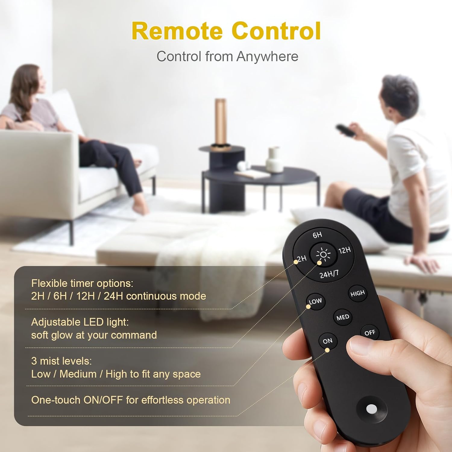 Waterless Diffuser,1500 Sq Ft,Ring Ambient Light,USB Plug-in & Rechargeable,Aluminum,Remote Control&Touch Buttons,Adjustable Fragrance&Timer,Hotel Collection Scent Machine - Gold