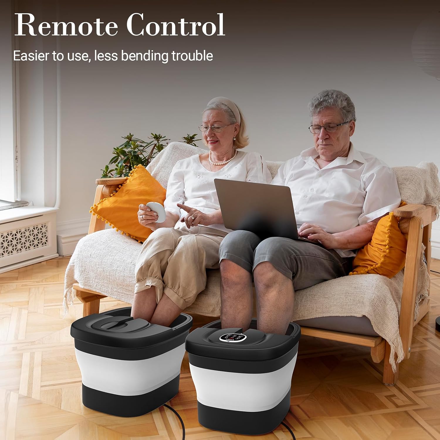 CuPiLo Foot Spa Bath Massager, Upgraded Foot Bath with Circulation Heat, Motorized Shiatsu Massage Balls, Pedicure Soaking Tub with Waves, Remote, Handle, Feet Stress Relief, Gifts