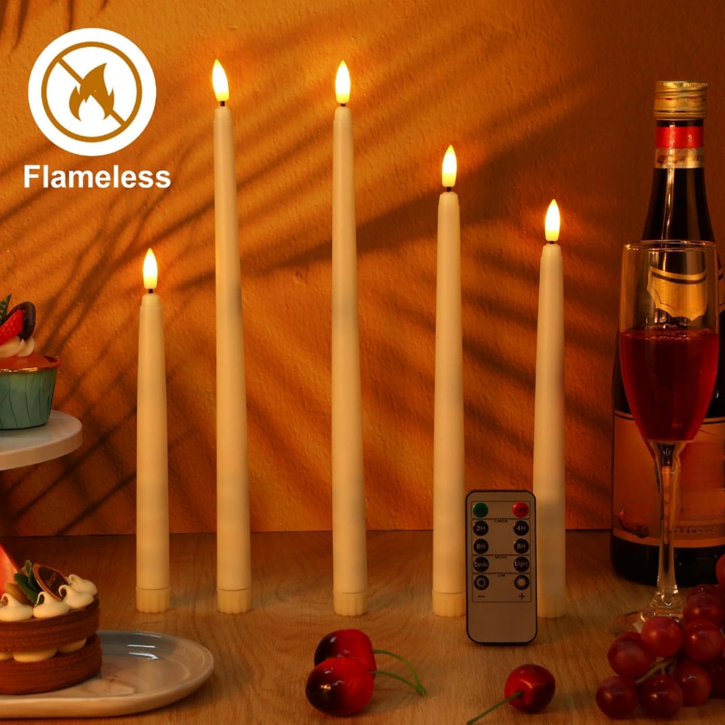 Rossesay 28 Pcs Flameless Taper Candles with Timer Remote 4 Sizes of 8.5", 9.6", 10.83", 12.8" LED Flickering Taper Candles Battery Operated for Valentine's Day Church Wedding Home Decor(Warm White)