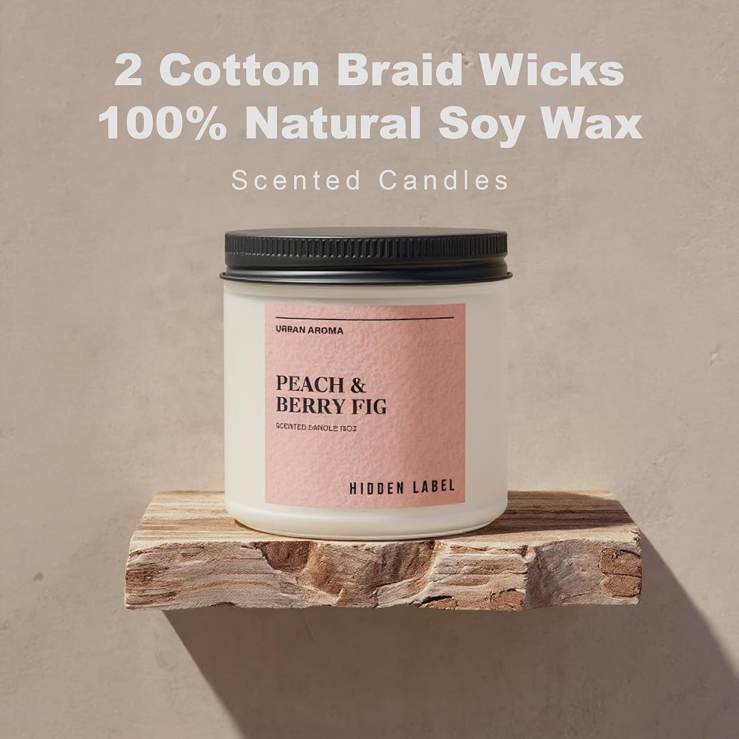 Hidden Label Peach Berry Fig Soy Candle, 12oz 2-Wick, 70H Fruity Warmth | Non-Toxic Natural Wax, Paraben & Phthalate-Free, Clean Burn | Elegant Home Decor & Gift-Ready | Stress Relief & Mood Uplift