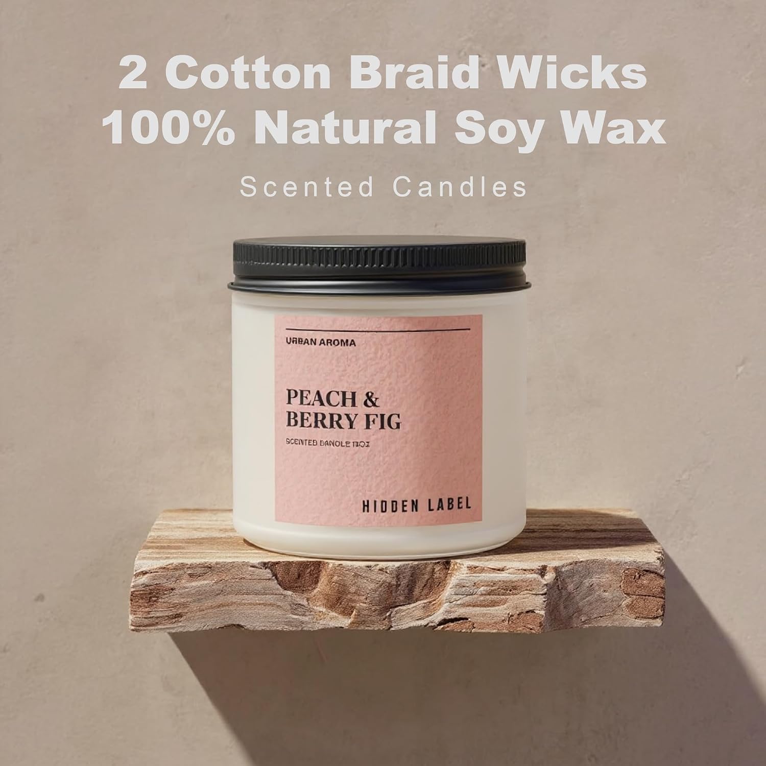 Hidden Label Peach Berry Fig Soy Candle, 12oz 2-Wick, 70H Fruity Warmth | Non-Toxic Natural Wax, Paraben & Phthalate-Free, Clean Burn | Elegant Home Decor & Gift-Ready | Stress Relief & Mood Uplift