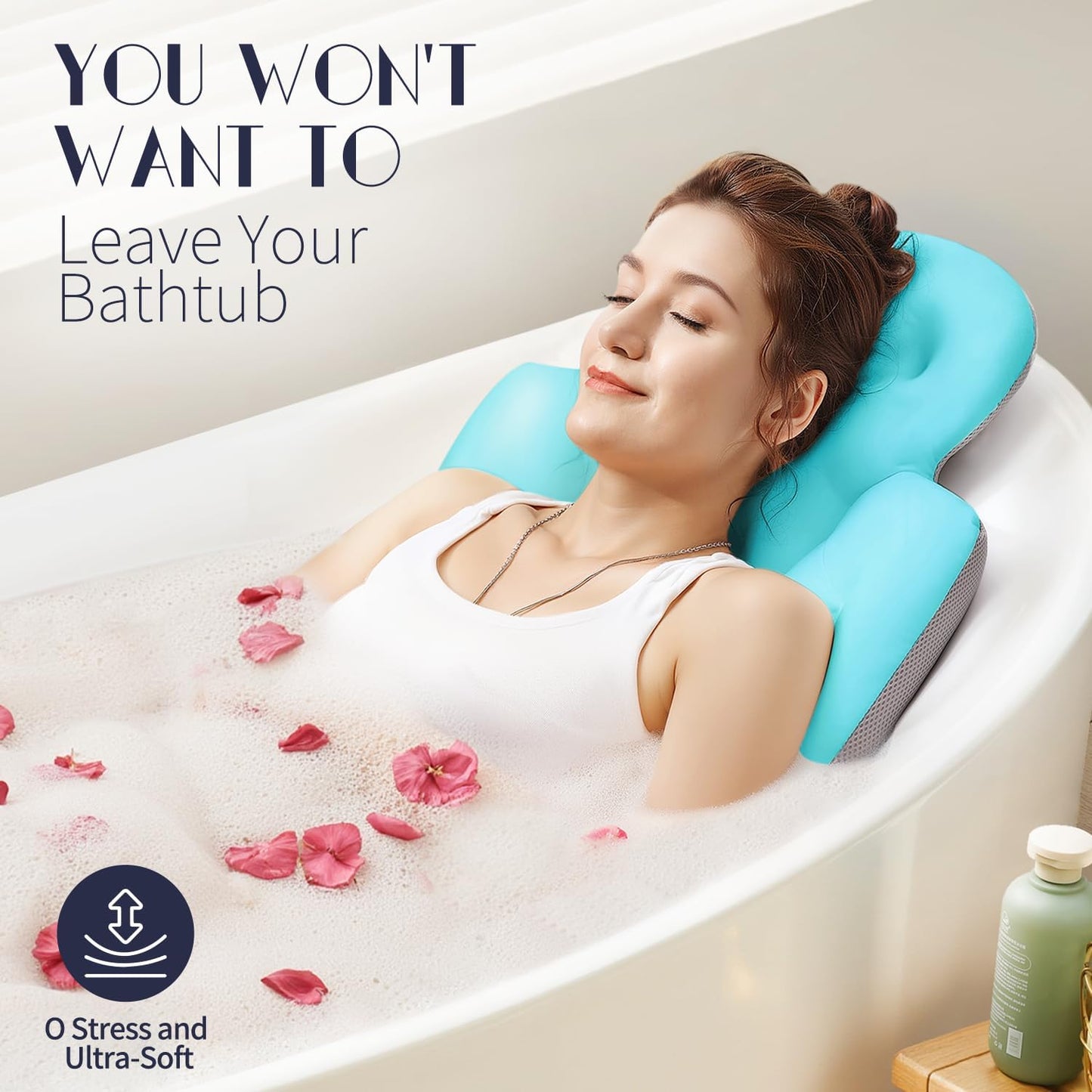 Full Body Bath Pillow for Bathtub, Thick Bathtub Cushion, Luxury Tub Pillow for Bath for Headrest Neck and Back Support Ocean Blue 51" x 16"