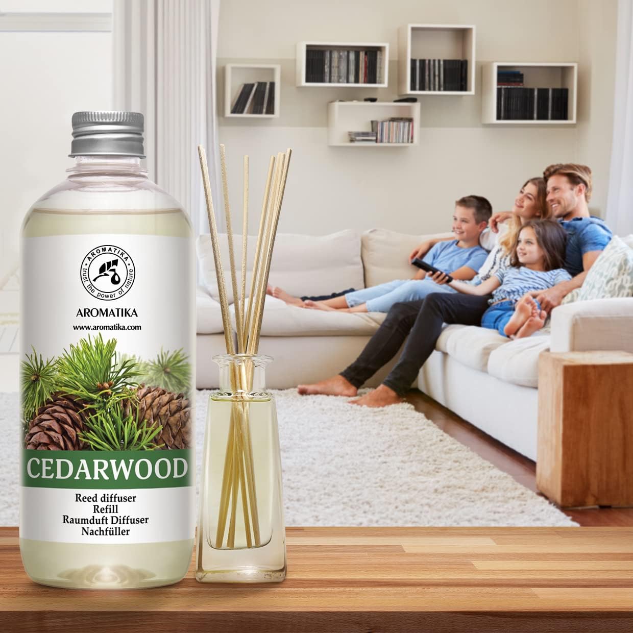 Reed Diffuser Refill Cedarwood 17 Fl Oz (500ml) - Scented Diffuser with Natural Cedarwood Oil - Room Diffuser Refill - Room Freshener - Scented Diffusers - Home Fragrance