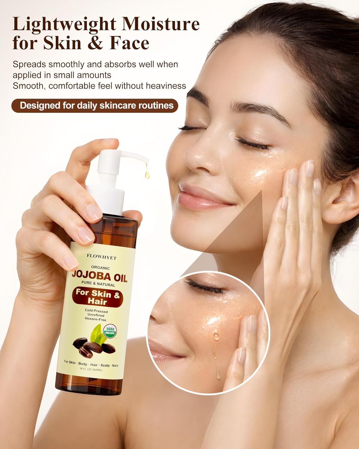 Jojoba Oil Organic Cold Pressed, USDA Certified, 16 fl oz 2 Pack (32 fl oz), 100% Pure Jojoba Carrier Oil for Skin, Hair, Face, Body, Scalp & Nails, Unrefined, Hexane-Free