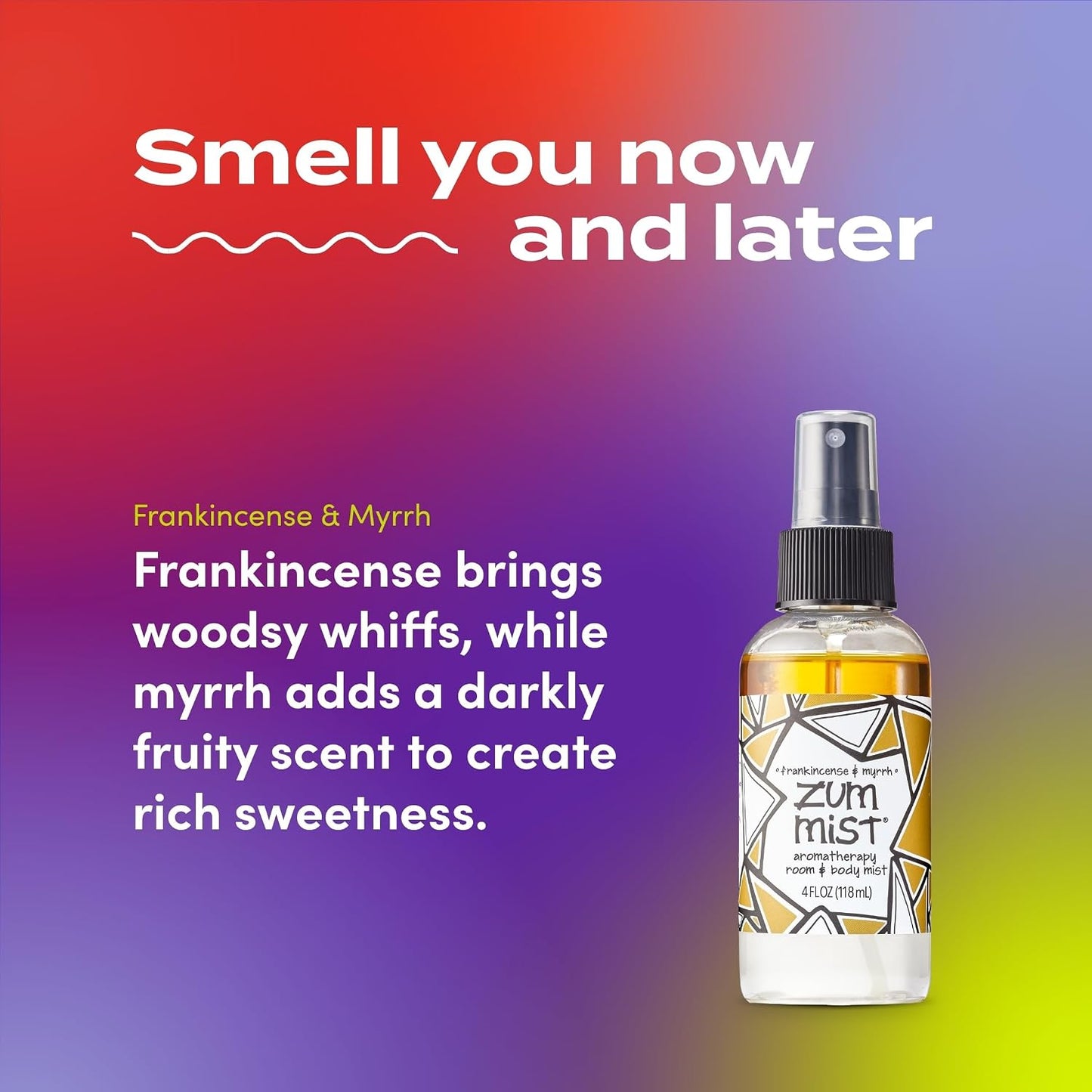Indigo Wild Zum Mist Room & Body Spray - Aromatherapy Essential Oil Spray - Natural Body Mist & Room Spray - Frankincense & Myrrh Scent - 4 fl oz