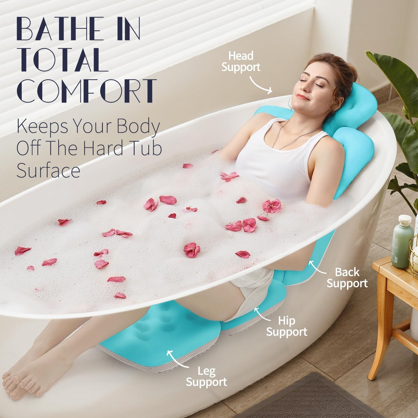 Full Body Bath Pillow for Bathtub, Thick Bathtub Cushion, Luxury Tub Pillow for Bath for Headrest Neck and Back Support Ocean Blue 51" x 16"