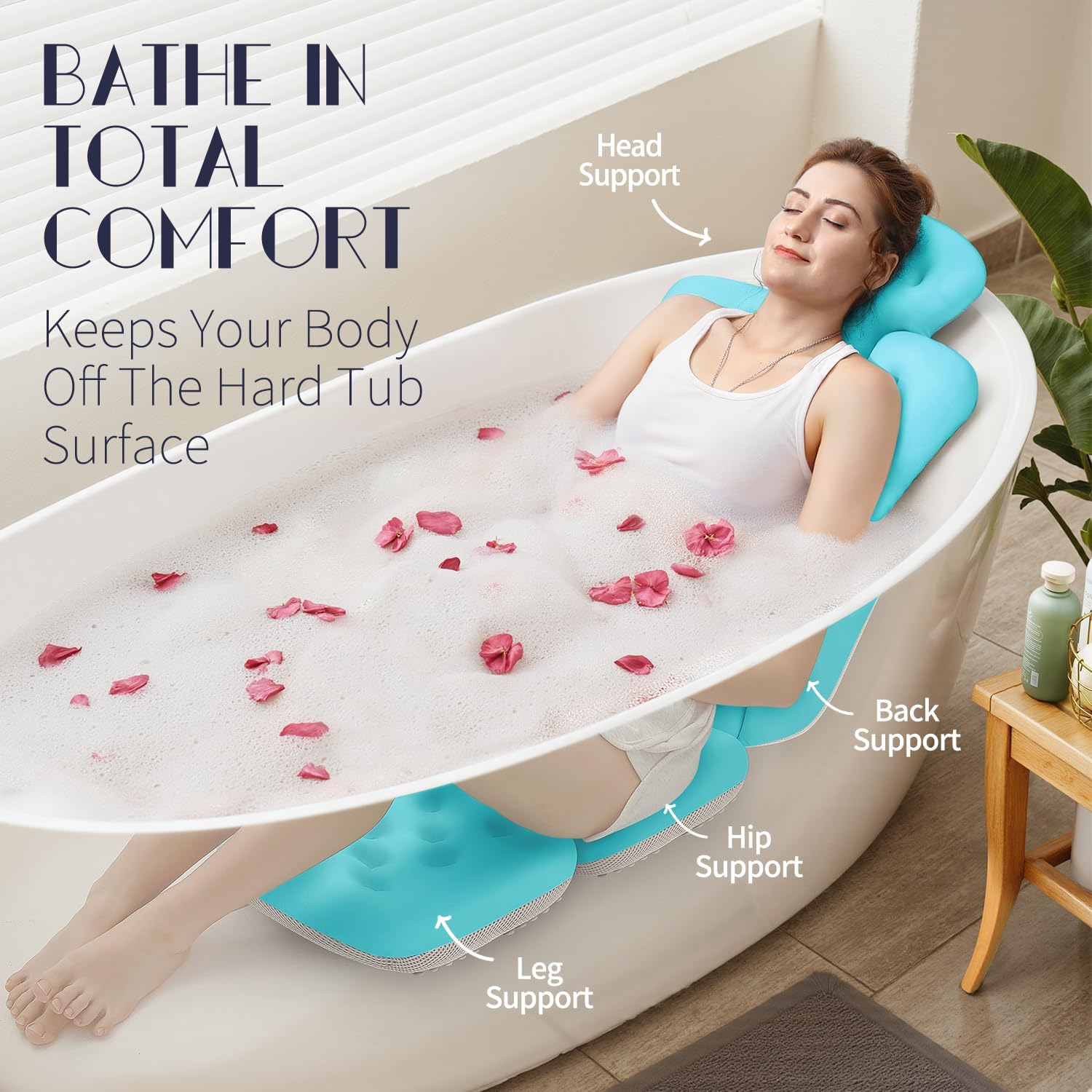 Full Body Bath Pillow for Bathtub, Thick Bathtub Cushion, Luxury Tub Pillow for Bath for Headrest Neck and Back Support Ocean Blue 51" x 16"