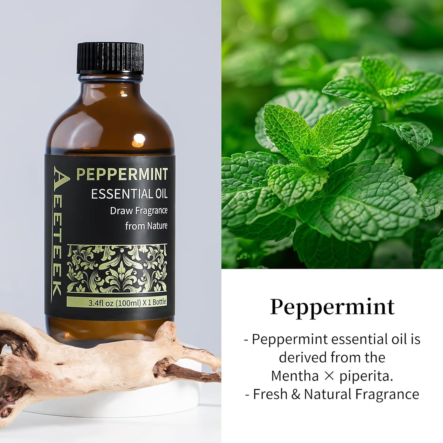 100ml Peppermint Essential Oil Refill for Waterless Diffuser, 3.4Fl Oz Aroma Oils for Air Spray, Long-Lasting Mint Home Fragrance, Bathroom Air Freshener