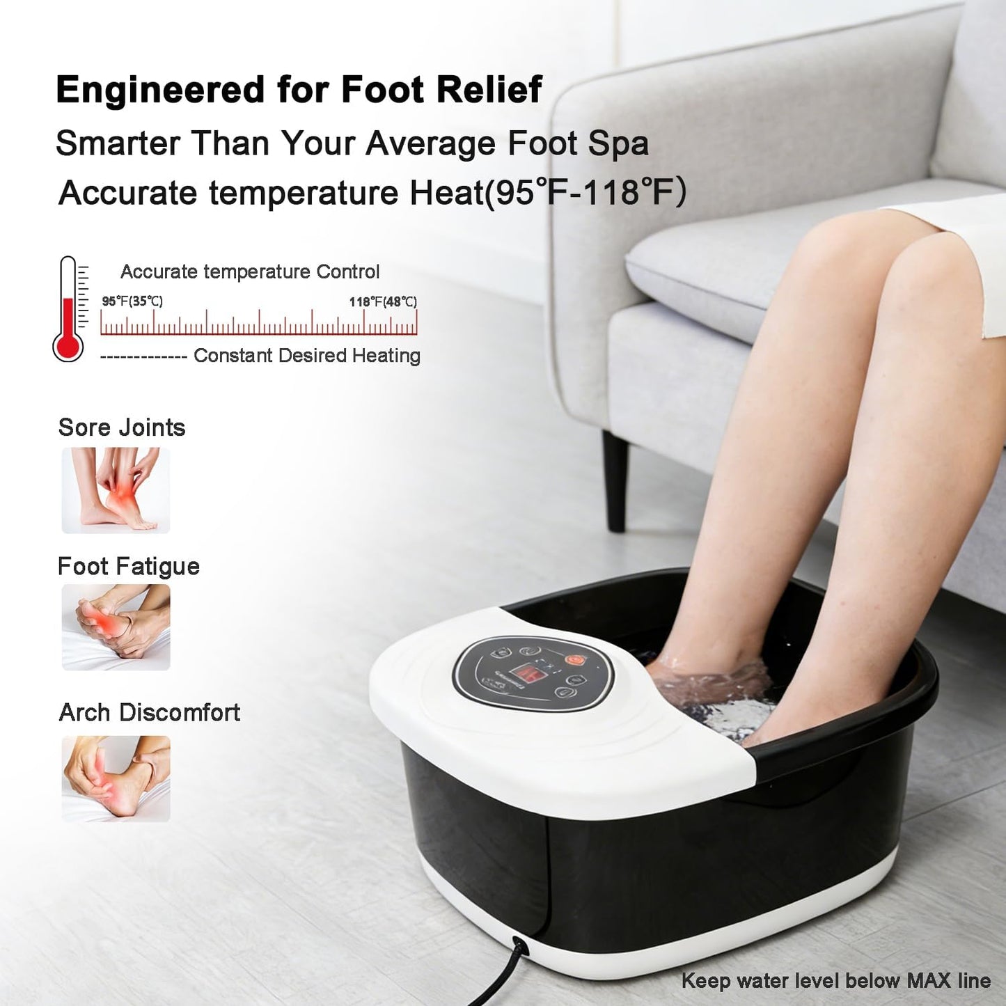 Foot Spa Bath Massager with Heat, UV Ozone & Oxygen Bubbles, Shiatsu Rollers Epsom Salt Temperature Control, Relieves Stress and Feet Pain - Home Pedicure Soaking Tub Gift for Women/Men
