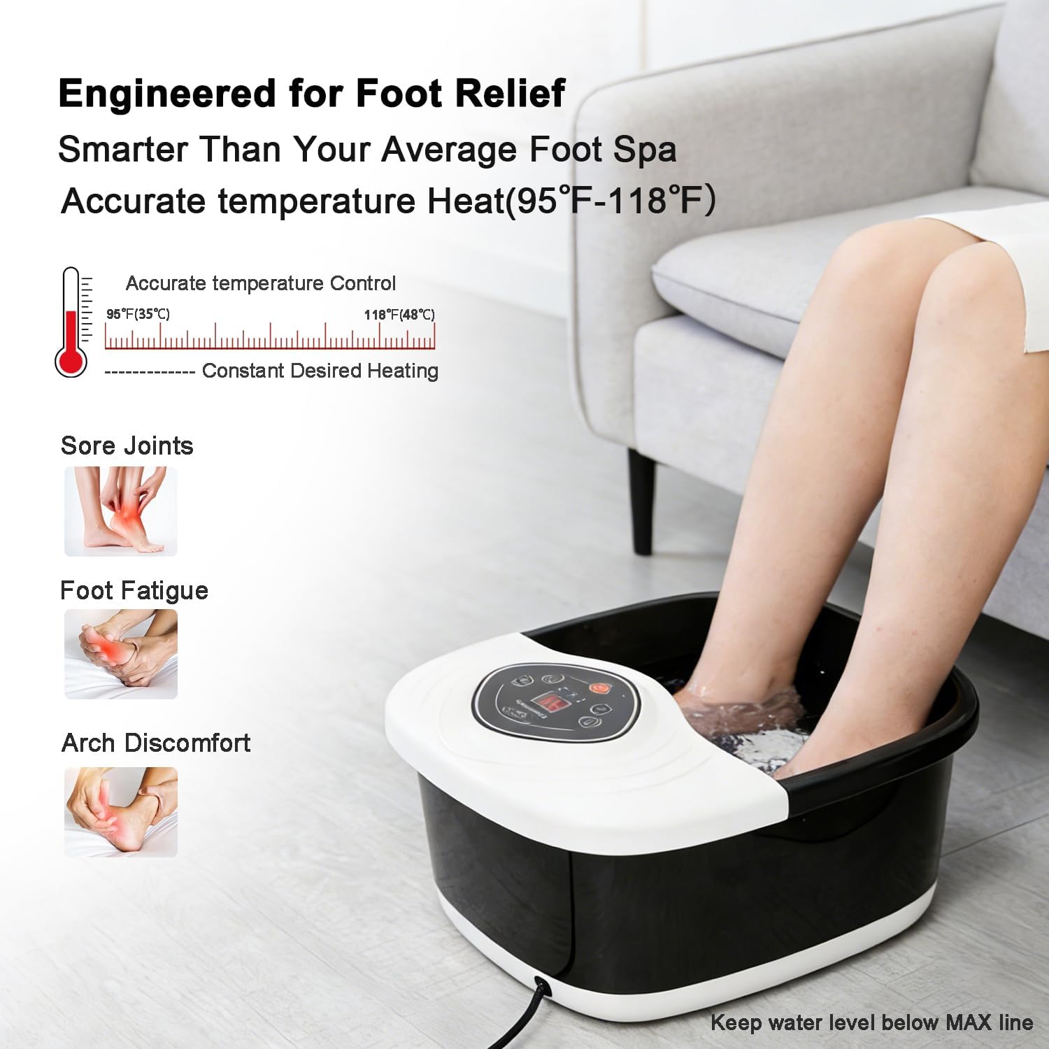 Foot Spa Bath Massager with Heat, UV Ozone & Oxygen Bubbles, Shiatsu Rollers Epsom Salt Temperature Control, Relieves Stress and Feet Pain - Home Pedicure Soaking Tub Gift for Women/Men