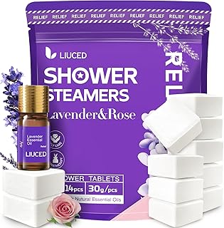 Shower Steamers Aromatherapy - 14 Pack Lavender & Rose Shower Bombs and 5ml Natural Lavender Essential Oils, Birthday Day Gifts for Mom Wife, Self Care Stress Relief Gifts for Women Her