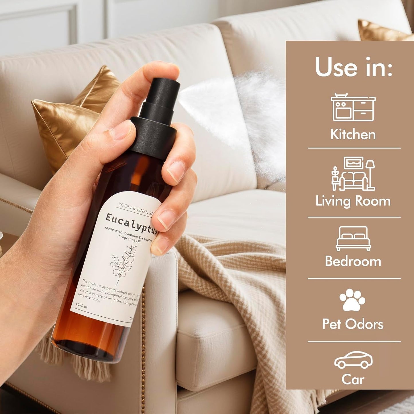 Eucalyptus Fragrance Room Spray, Long Lasting Air Fresheners for Home, Room Air Freshener & Odor Eliminator, 2 x 4.06 fl oz