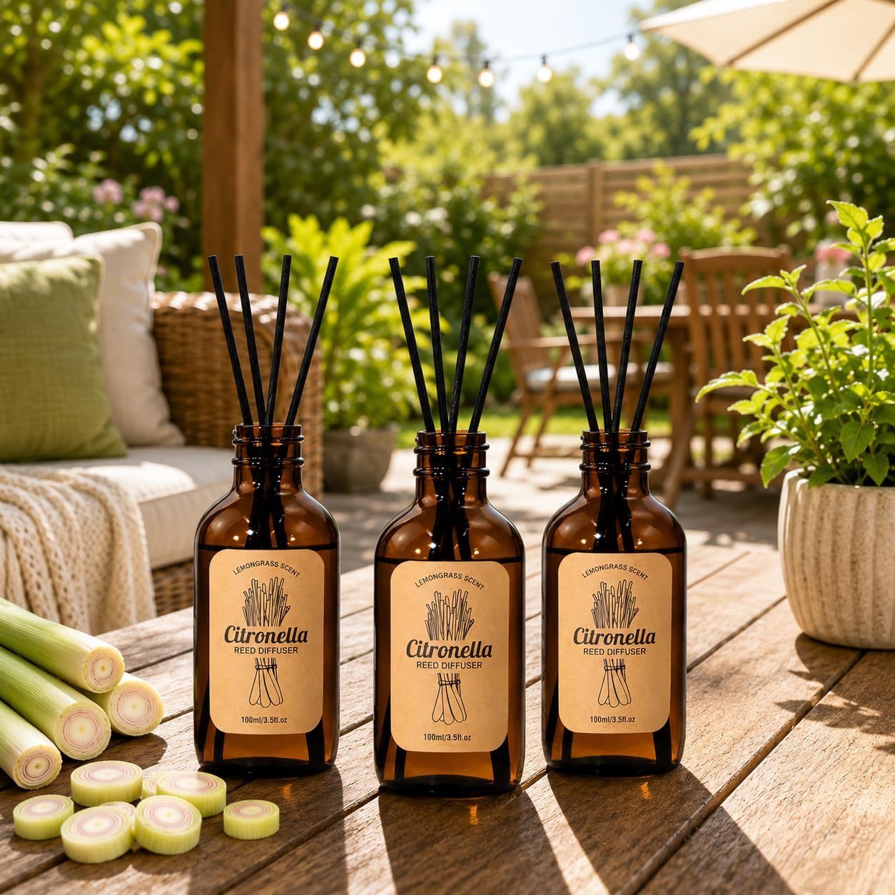 STRN Citronella Reed Diffuser Set, Citronella Scent Oil Diffuser with 18 Sticks, 3 Packs 300ML(10.14fl.oz), Summer Air Fresheners, Refreshing Long-Lasting Fragrance for Living Room, Bedroom, Office