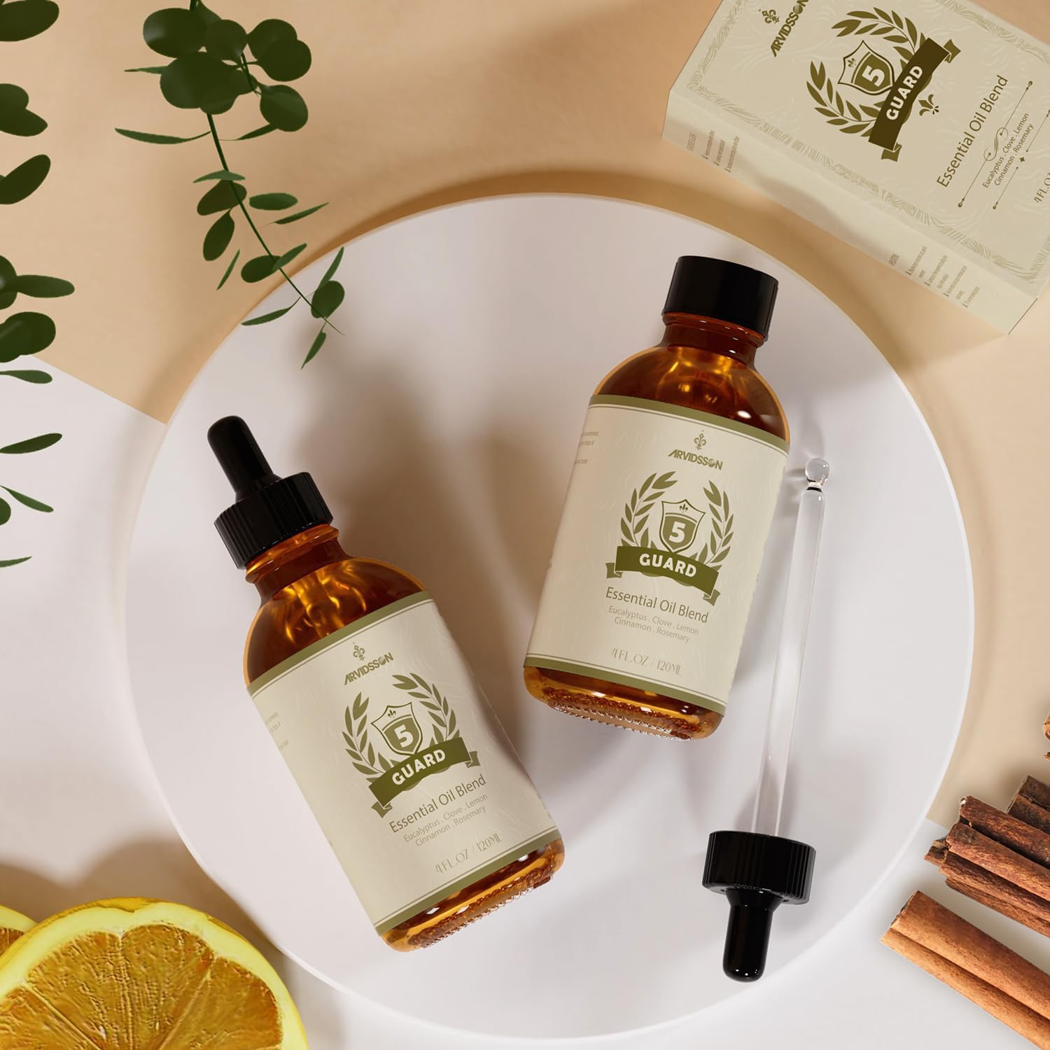 ARVIDSSON Five Guard Essential Oil Blend 4 Fl. Oz (120ml), Guards Essential Oil Blends of Clove, Eucalyptus, Lemon, Cinnamon, Rosemary Oils, A Refreshing Experience for Home