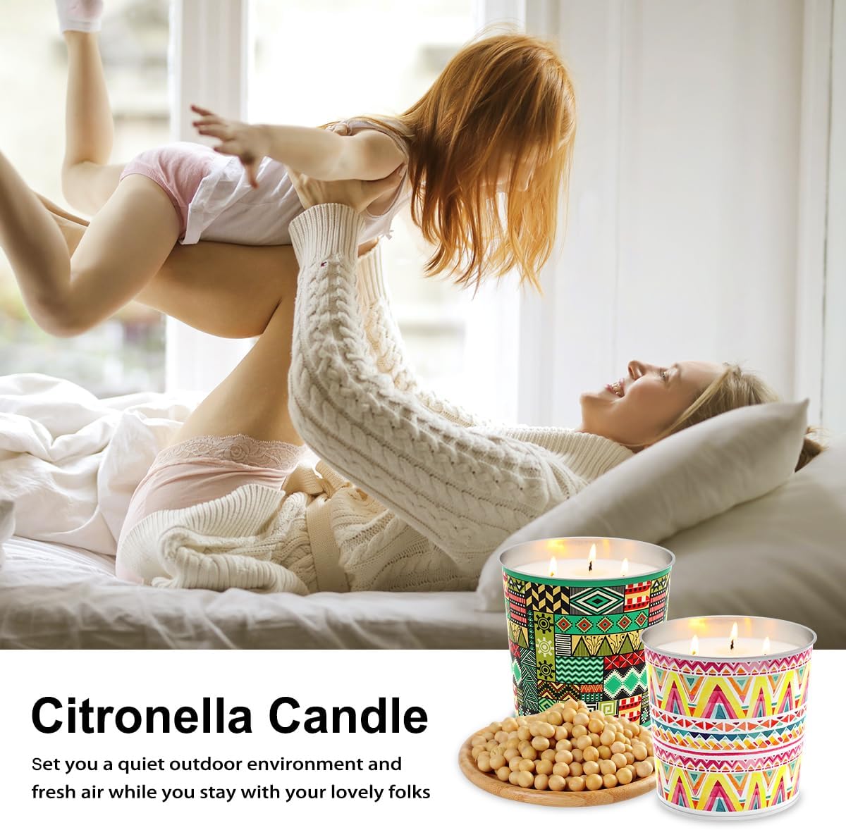 Citronella Soy Candles Infused with Eucalyptus & Lemongrass, Outdoor Emergency, Fun Natural Wax Gift for Outdoor Indoor Home Patio or Garden, 2 Packs 17 OZ Hand Poured Large Candle