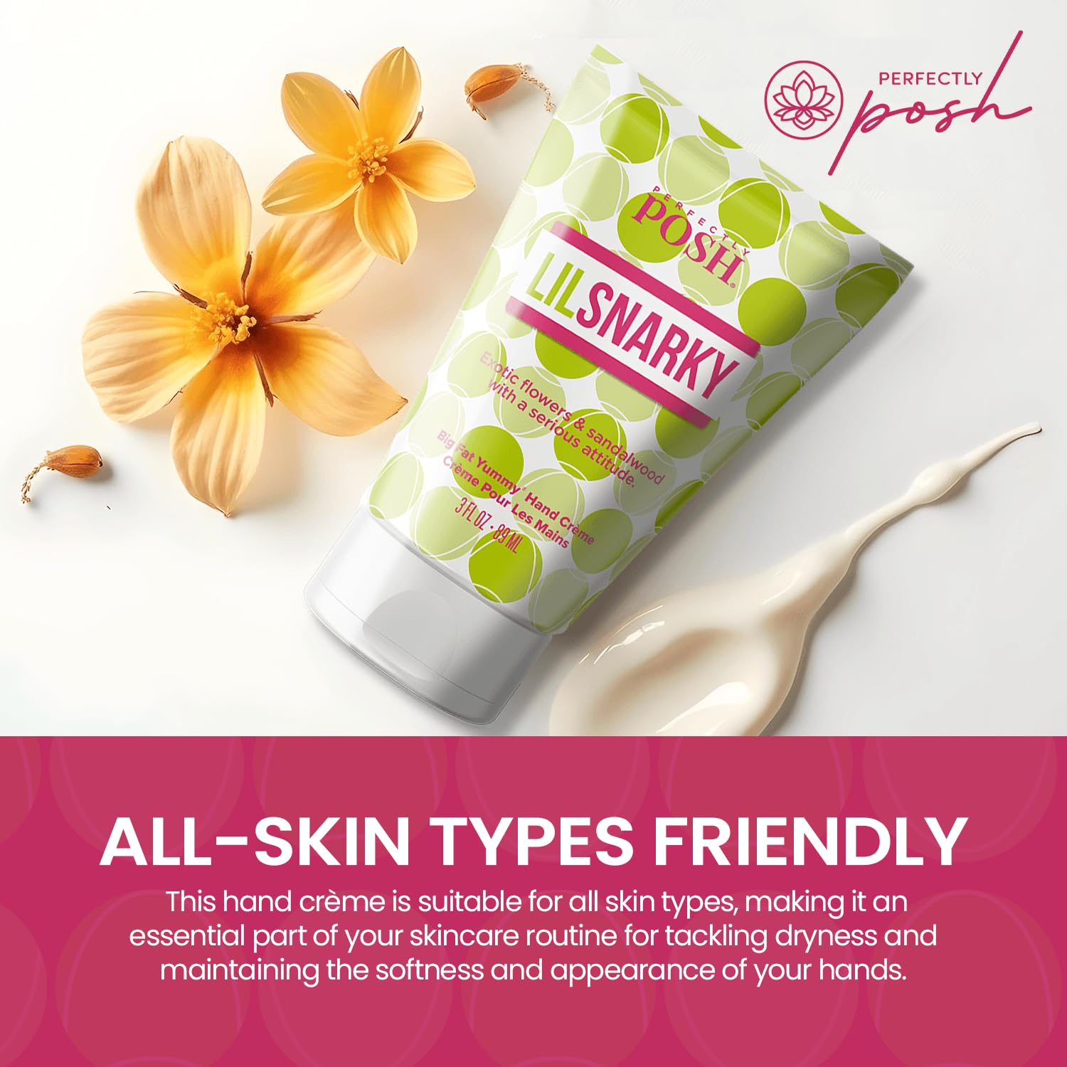 Perfectly Posh - Snarky Big Fat Yummy Hand Crème - Non-Greasy Moisturizing Hand Cream with Apricot Oil, Coconut Oil and Glycerin - 89ml