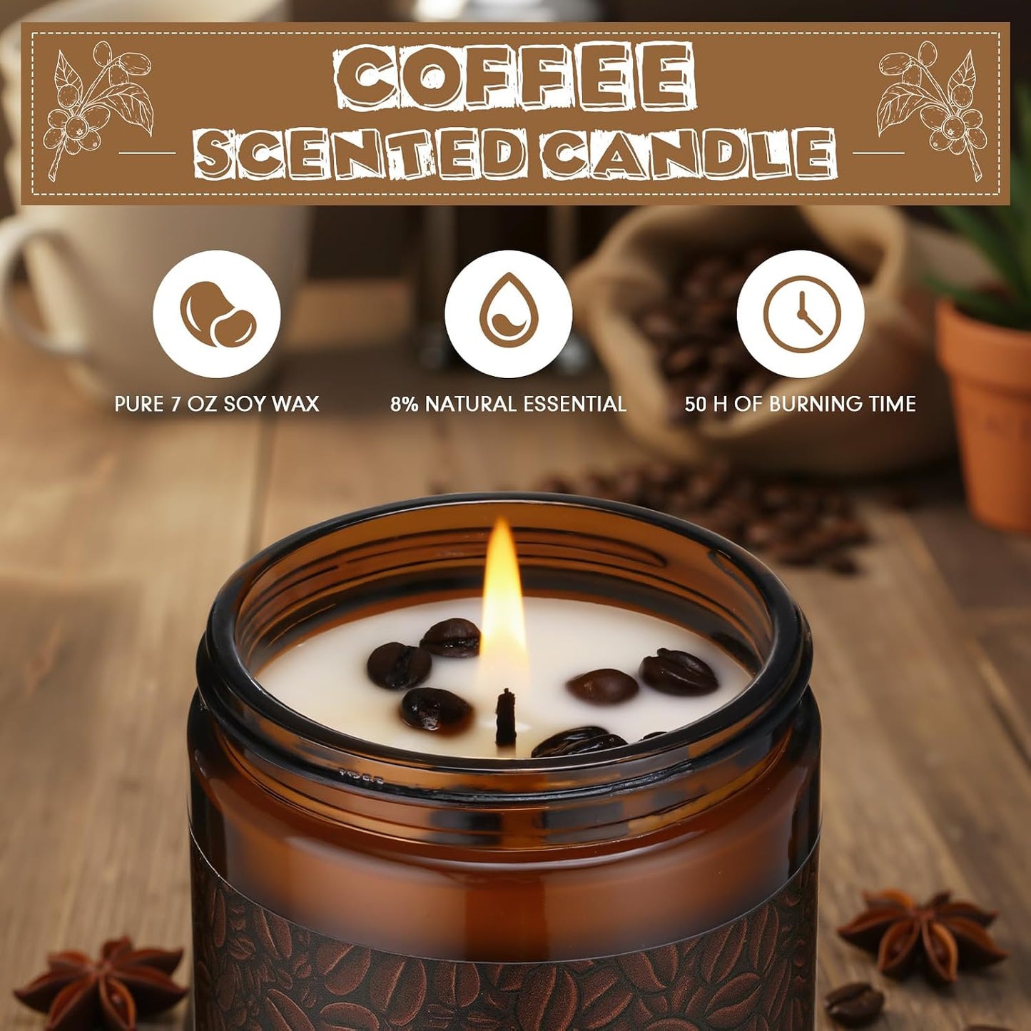 Fullhawl 3 Pack Coffee Scented Candles Gifts Set 7oz Soy Wax Espresso Latte Hot Cocoa Scents Jar Candles with Gift Boxes Long-Lasting Scents for Coffee Lovers Women and Men Home Fragrance Decoration
