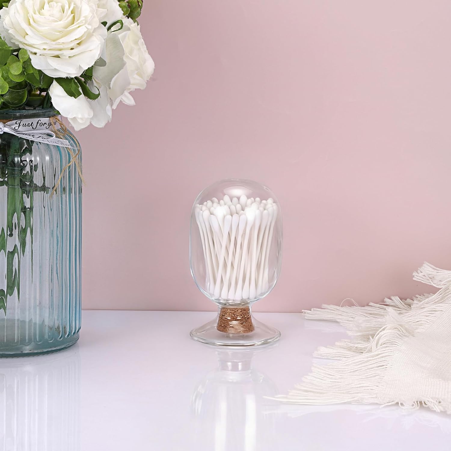 OwnMy 3 Inch Glass Match Cloche Decorative Glass Match Holder Jar with Cork Stopper, Clear Glass Matches Box Matchstick Holder Organizer for Home Bathroom Fireplace Candle Use (NOT Includes Matches)