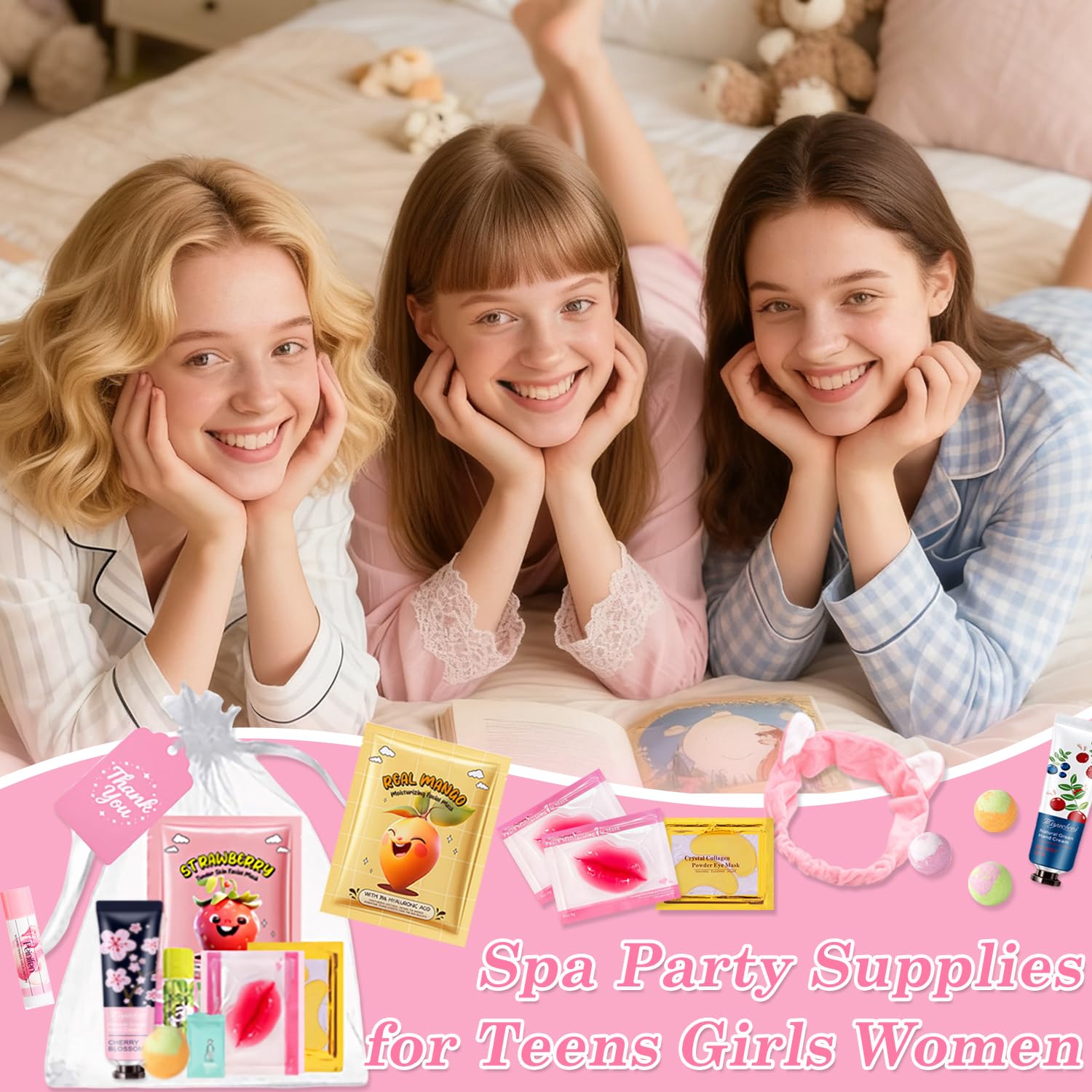 110PCS Spa Party Supplies for Girls, Spa Party Favors Include Lip Mask, Foot Bath Bombs, Face Masks, Skin Care For Teens 10-12, Sleepover Party Supplies for Girls, Spa Birthday Bulk Gifts for Women