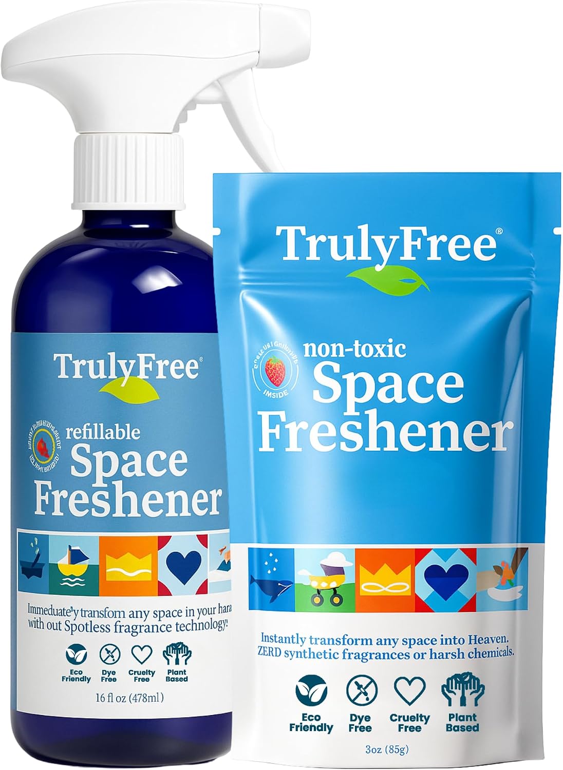 Truly Free Space Freshener Starter Kit, Lemongrass Essential Oil - Car and Air Fresheners for Home, Natural Odor Eliminator Room Spray, 12 oz Empty Bottle + One (3 oz) Fill - No Synthetic Fragrances