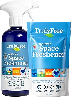Truly Free Space Freshener Starter Kit, Lemongrass Essential Oil - Car and Air Fresheners for Home, Natural Odor Eliminator Room Spray, 12 oz Empty Bottle + One (3 oz) Fill - No Synthetic Fragrances
