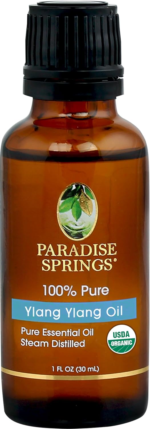 Paradise Springs Organic Ylang Ylang Essential Oil, 100% Pure and Natural Organic Ylang Ylang Essential Oil for Diffusers for Home Aromatherapy, Massage, Humidifiers, 1 fl oz (30ml)