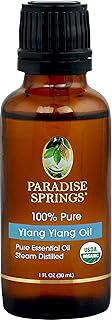 Paradise Springs Organic Ylang Ylang Essential Oil, 100% Pure and Natural Organic Ylang Ylang Essential Oil for Diffusers for Home Aromatherapy, Massage, Humidifiers, 1 fl oz (30ml)