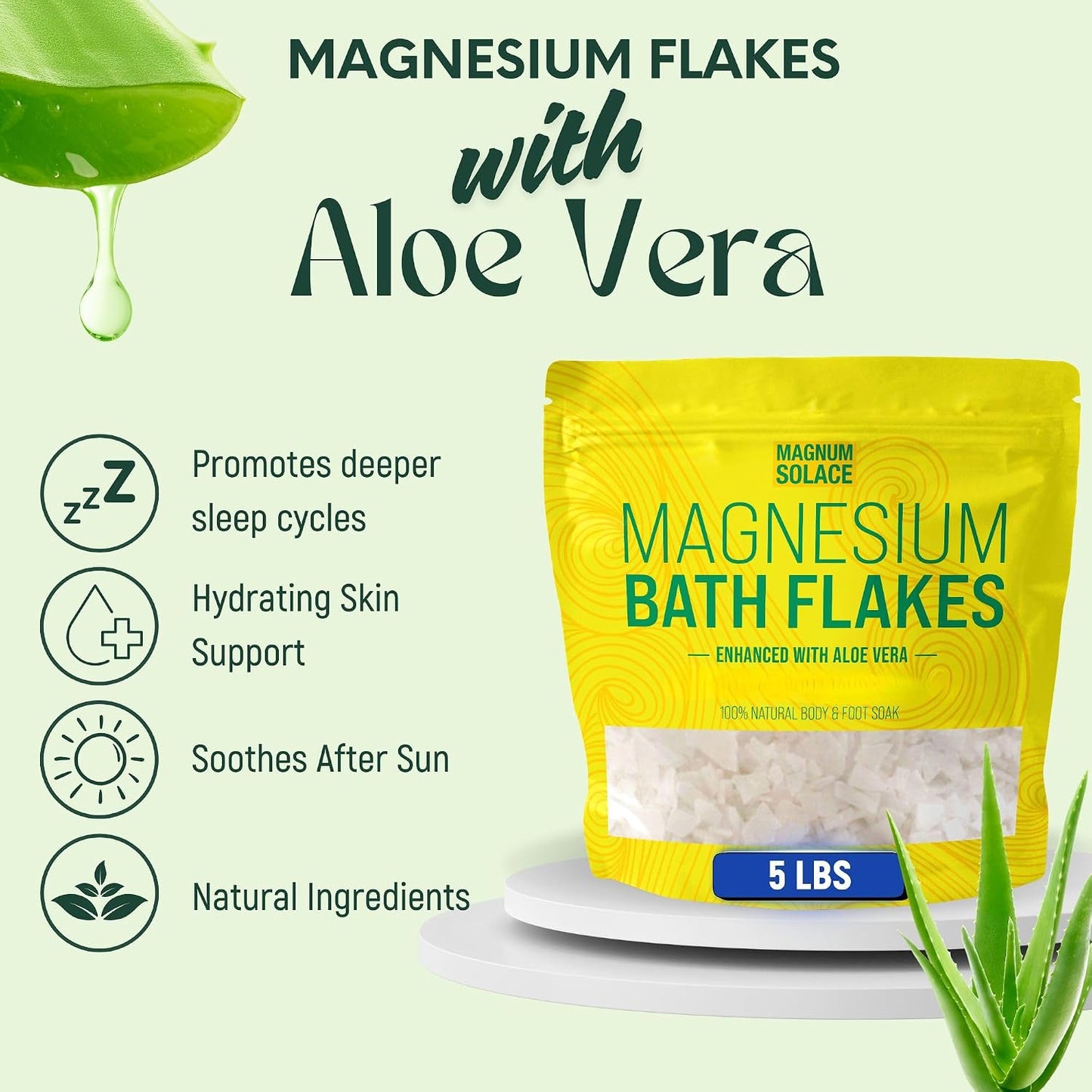 Magnesium Bath Flakes - Dead Sea Salt – Dead Sea Salts for Soaking – Magnesium Flakes for Bath - Enhanced with Aloe Vera (5 Pound)