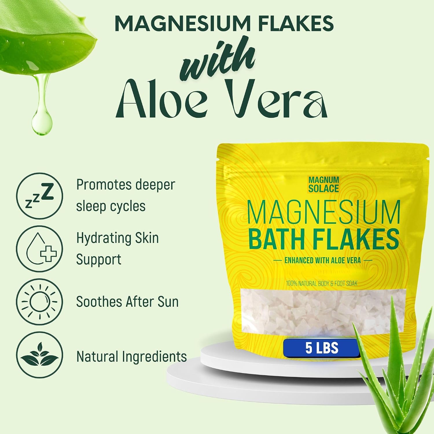 Magnesium Bath Flakes - Dead Sea Salt – Dead Sea Salts for Soaking – Magnesium Flakes for Bath - Enhanced with Aloe Vera (5 Pound)