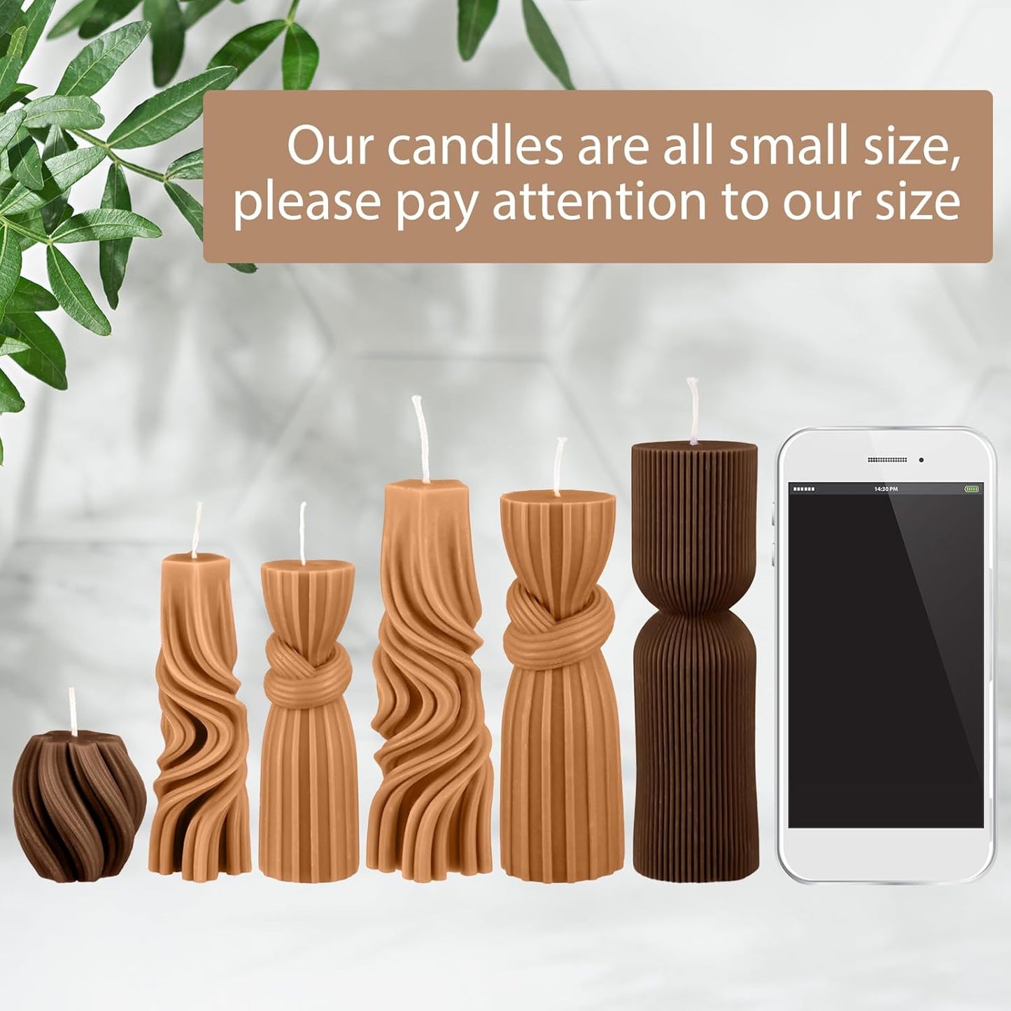 Threlaco 6 Pcs Pillar Candles Decorative Modern Aesthetic Ribbed Candle Set Cute Soy Wax Scented Ribbed Decor Valentine's Commemorative Gift for Home Decoration(Brown,2.36-6.89 Inch)