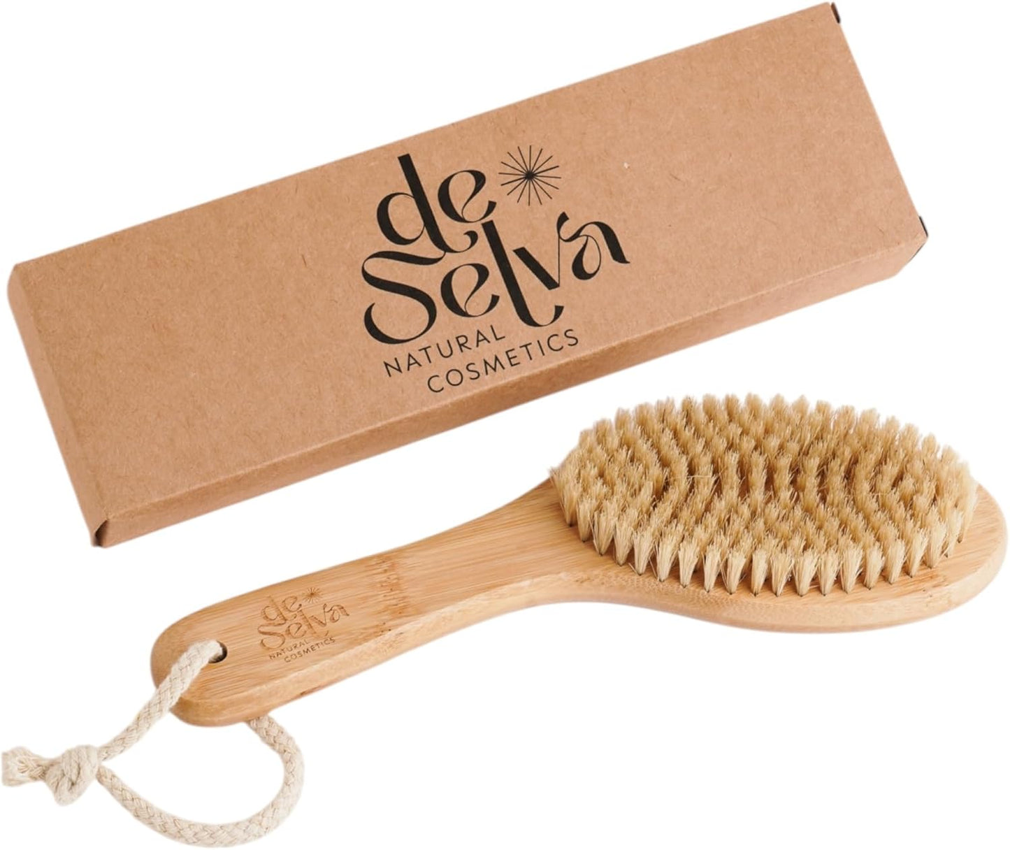 Dry Brush for body with Natural Boar Bristle & Bamboo Handle. Dry Body Brush for Lymphatic Drainage, Cellulite, Dead Skin. For Circulation & Smooth Skin. Gifts for Women.1 unit with box