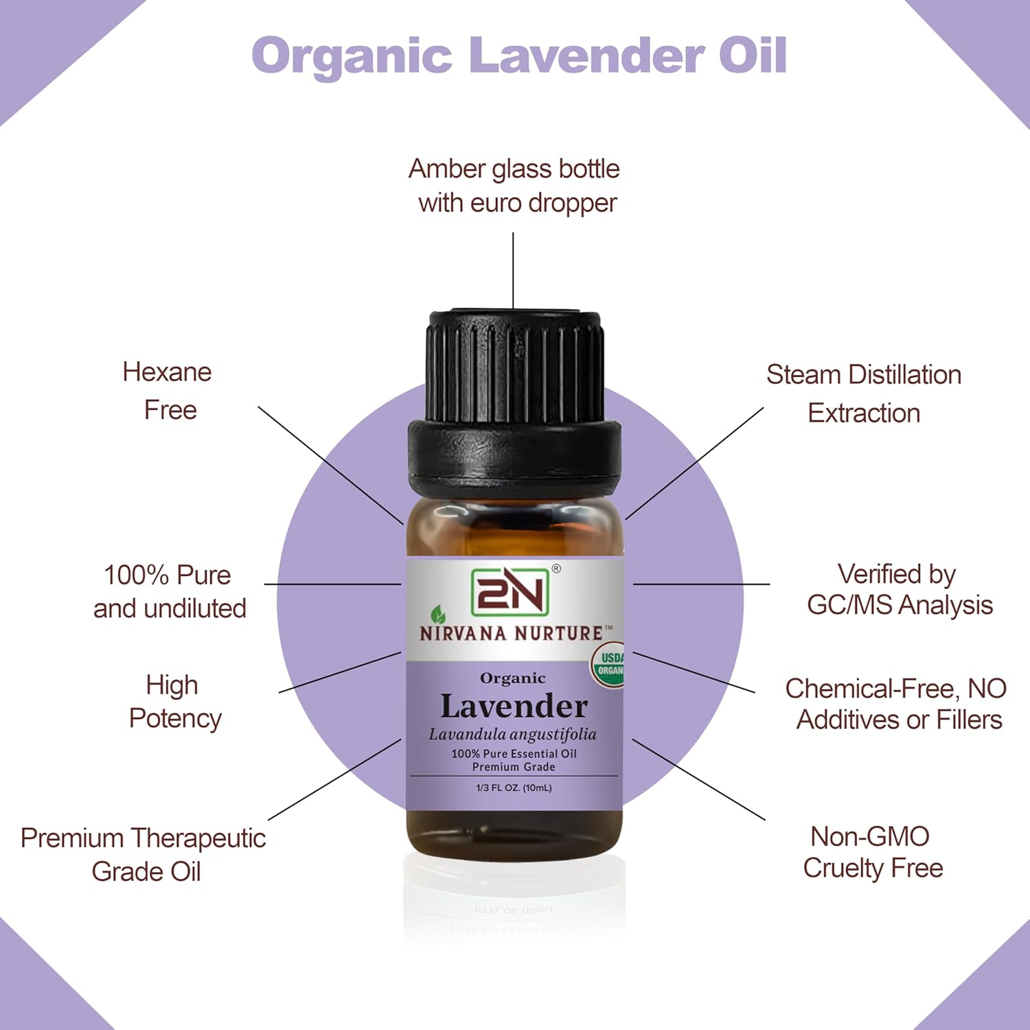 Lavender Essential Oil, USDA Certified Organic, 100% Pure Undiluted, Aromatherapy Oil for Diffuser, Hair & Skin Care