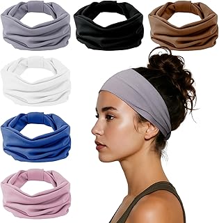 HSEM Headbands for Women, Wide Elastic Head Bands, Non-Slip Thick Hair Bands, Sports Stretchy Sweat Bands, Large Knotted Soft Headband for Washing Face, Makeup, Workout, Spa, Running, Fashion, 6-Pack