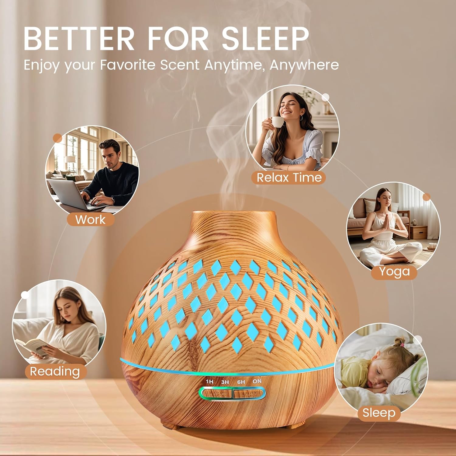 Aeshory Essential Oil Diffuser & 12 Essential Oils Set, 550ML Aromatherapy Diffuser for Home, Ultrasonic Cool Mist Humidifier with Remote Control 4 Timer 7 Color LED Light, Waterless Auto Off, Light