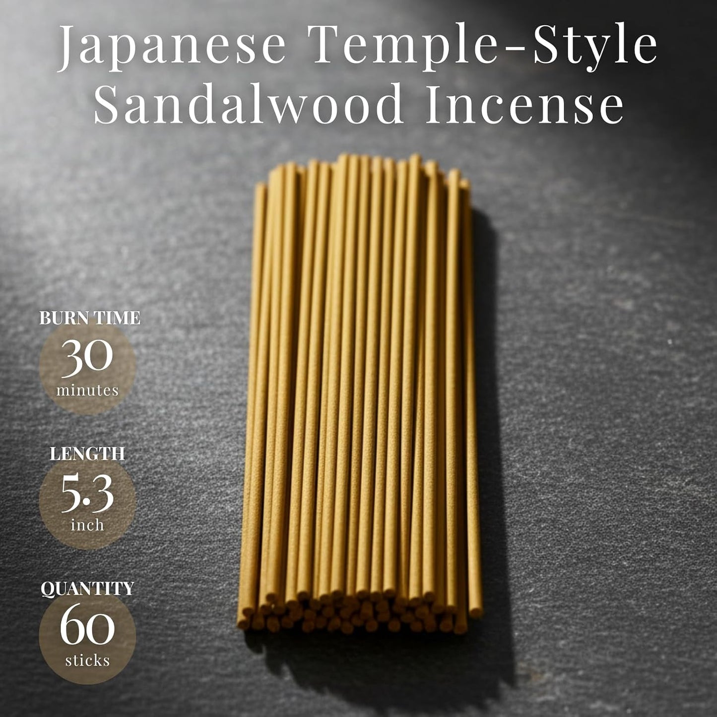 Sandalwood Premium Japanese Incense Sticks 60sticks Coreless Low Smoke Natural Charcoal Free Non Toxic Temple Kyoto Aroma Aromatherapy Meditation Calming Stress Relief Relaxation Yoga Zen TOMORI