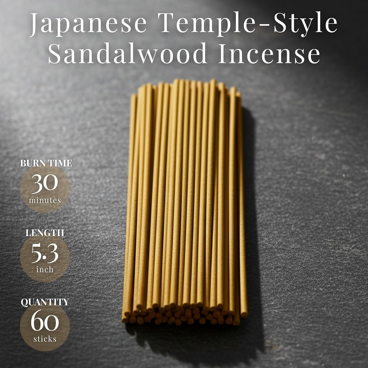 Sandalwood Premium Japanese Incense Sticks 60sticks Coreless Low Smoke Natural Charcoal Free Non Toxic Temple Kyoto Aroma Aromatherapy Meditation Calming Stress Relief Relaxation Yoga Zen TOMORI