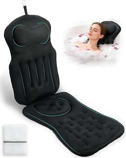 Full Body Bath Pillow for Bathtub, 5D Thick Tub Pillow for Bathtub with 192 Non-Slip Suction Cups, Laundry Bag & Hook, Bathtub Pillow for Head, Neck & Back Support (Black, 51"*15")